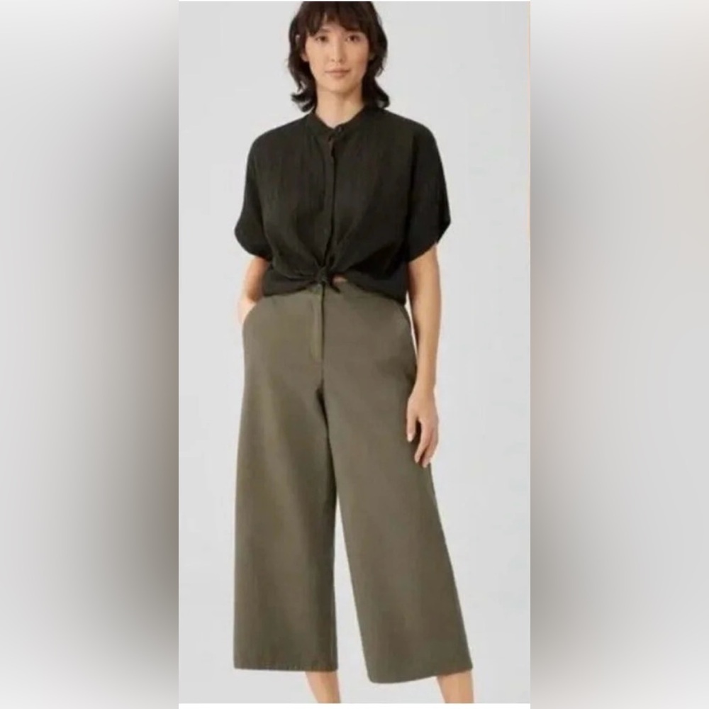 Eileen Fisher Organic Cotton/Hemp Wide Leg Ankle Pants in Loden Size L. NWT